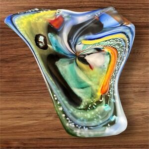 Art Glass‎ Plate Colorful Swirl Design Decorative Centerpiece Bowl